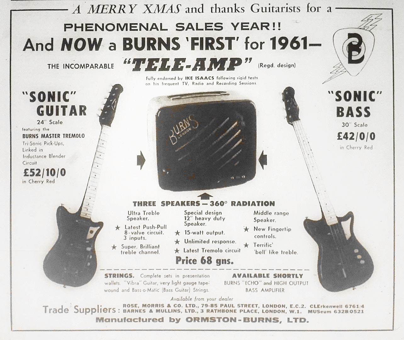 Burns Tele Amp advert Melody Maker 17th Dec 1960