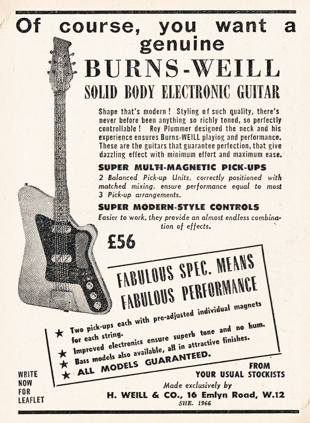 Burns-Weill Advert, Melody Maker, 20th February 1960